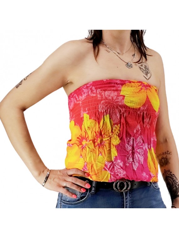 Bustier froncé femme Gauguin Hibiscus - Rose