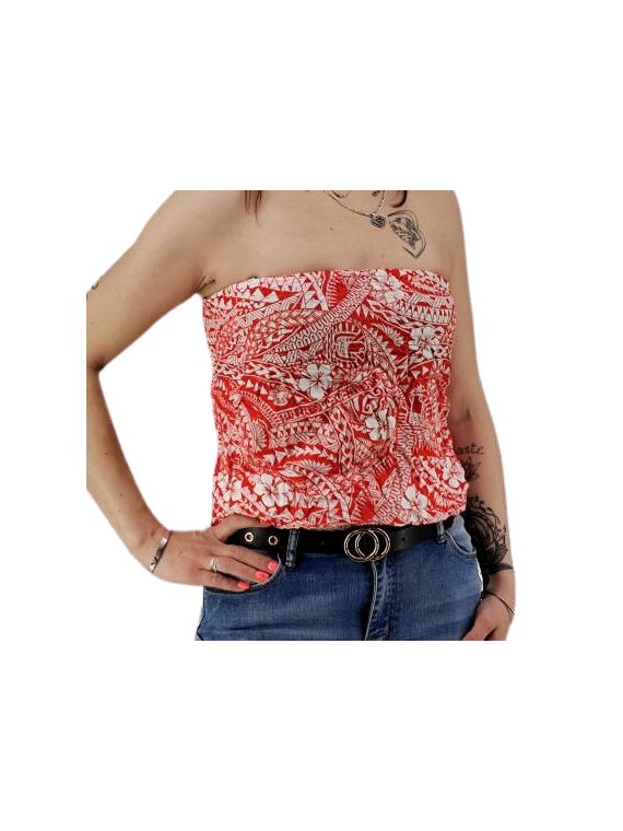 Bustier froncé rouge Polynésian Tattoo