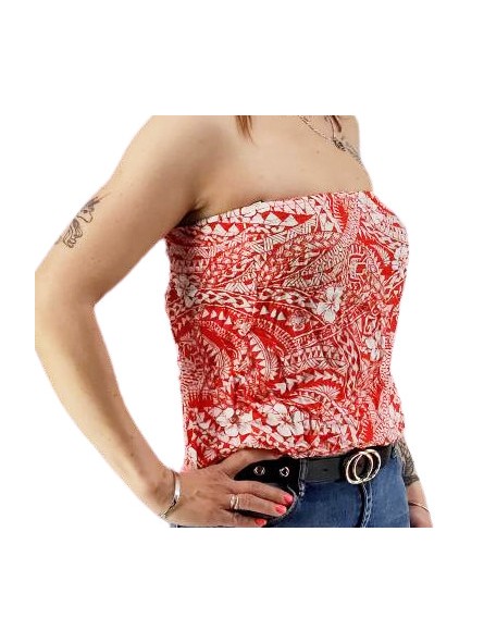 Bustier froncé rouge Polynésian Tattoo