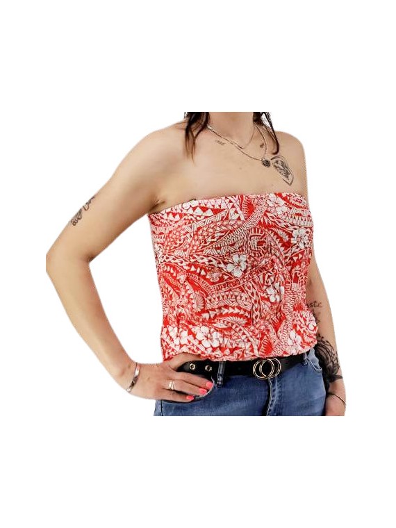 Bustier froncé rouge Polynésian Tattoo