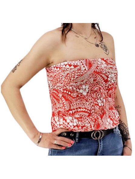Bustier froncé rouge Polynésian Tattoo