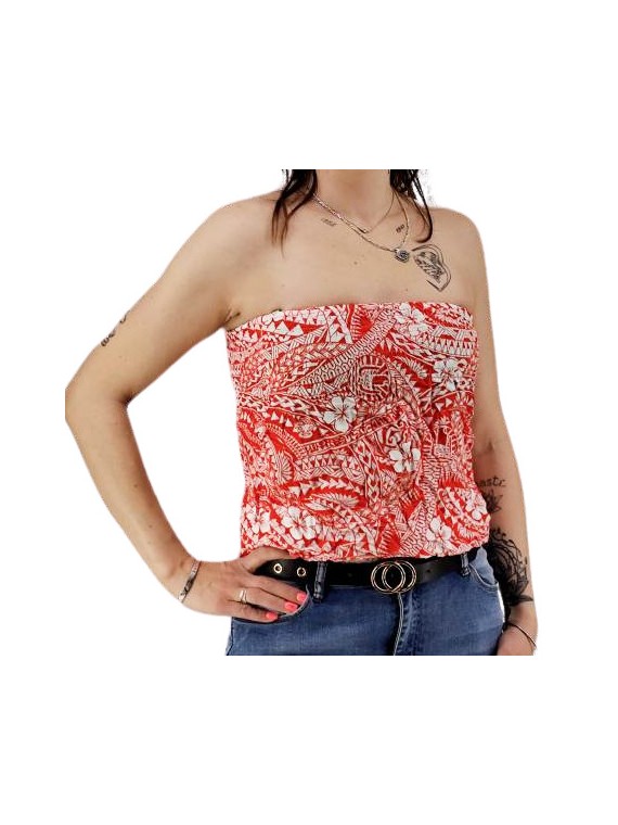 Bustier froncé rouge Polynésian Tattoo