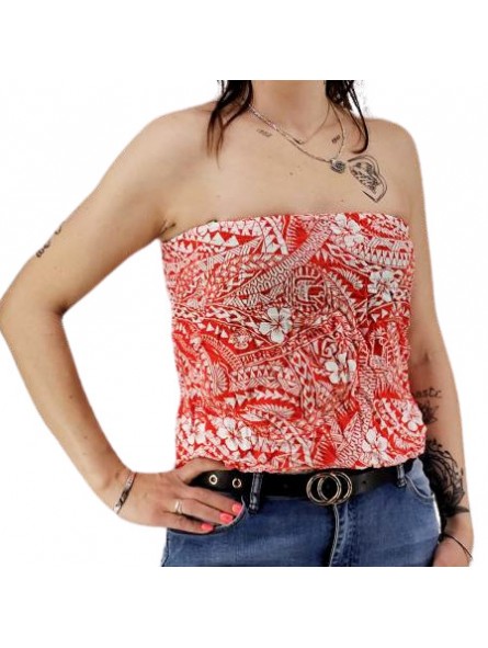 Bustier froncé rouge Polynésian Tattoo