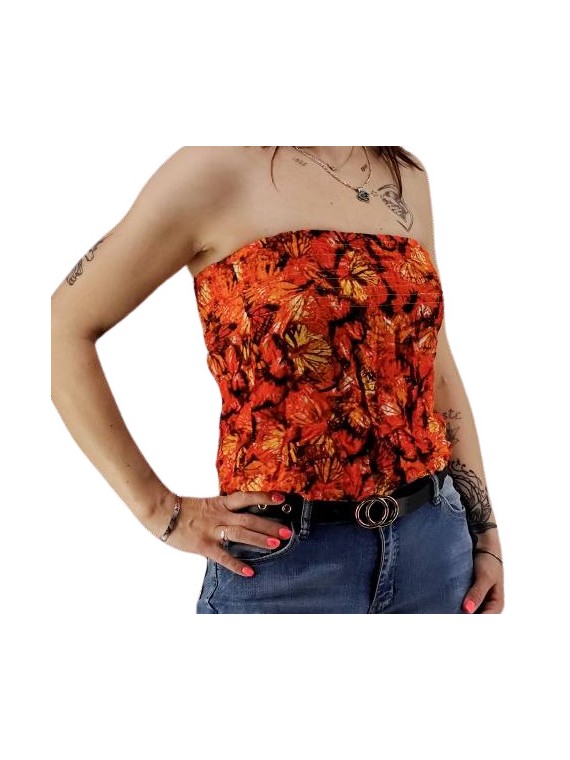 Bustier rouge orangé froncé femme Butterfly