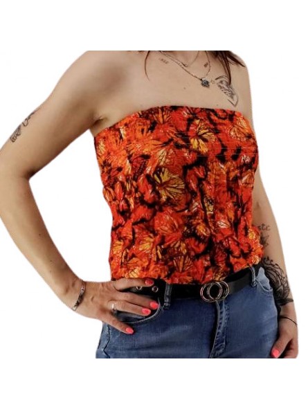 Bustier rouge orangé froncé femme Butterfly