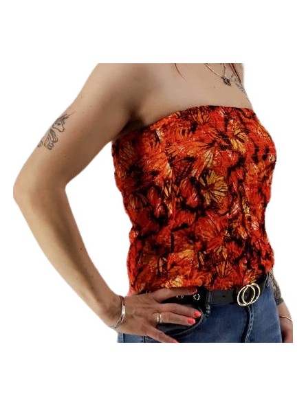 Bustier rouge orangé froncé femme Butterfly