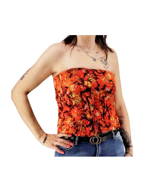 Bustier rouge orangé froncé femme Butterfly