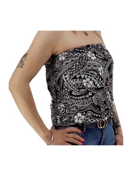 Bustier Noir froncé femme Polynésian Tattoo