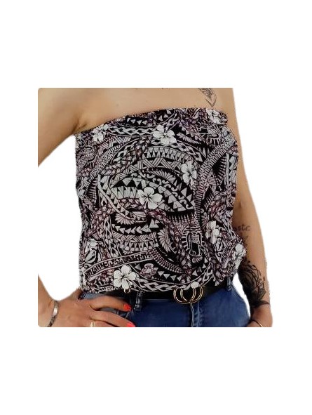 Bustier Noir froncé femme Polynésian Tattoo