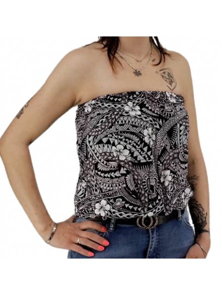 Bustier Noir froncé femme Polynésian Tattoo