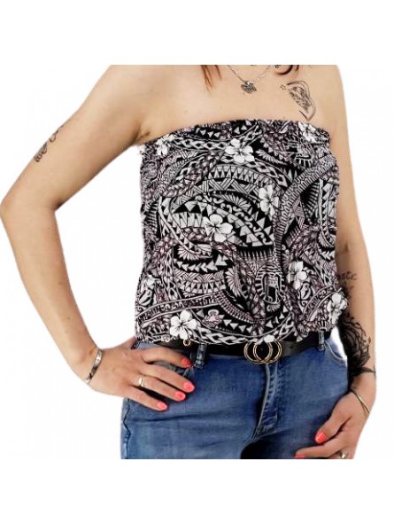 Bustier Noir froncé femme Polynésian Tattoo