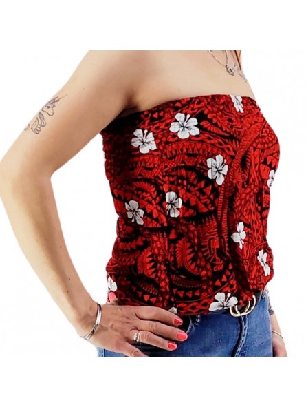 Bustier rouge et noir froncé femme Polynésian Tattoo