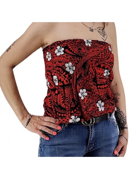 Bustier rouge et noir froncé femme Polynésian Tattoo