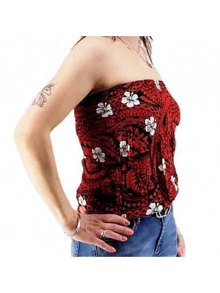 Bustier rouge et noir froncé femme Polynésian Tattoo