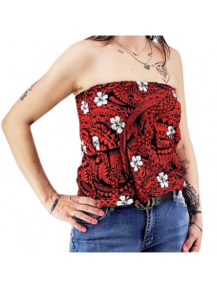 Bustier rouge et noir froncé femme Polynésian Tattoo