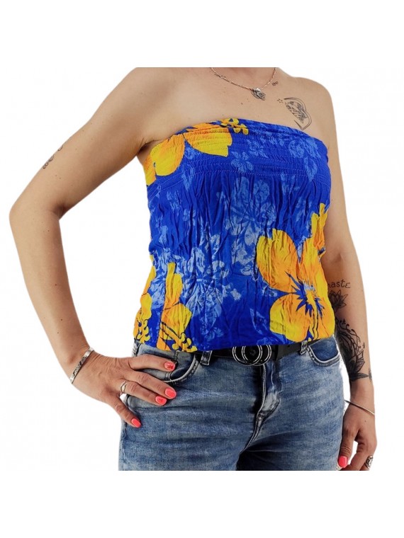 Bustier froncé femme Gauguin Hibiscus - Bleu