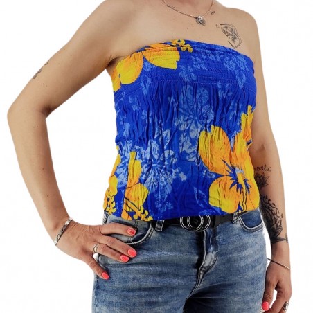 Bustier froncé femme Gauguin Hibiscus - Bleu