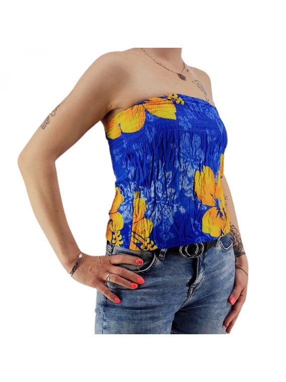 Bustier froncé femme Gauguin Hibiscus - Bleu