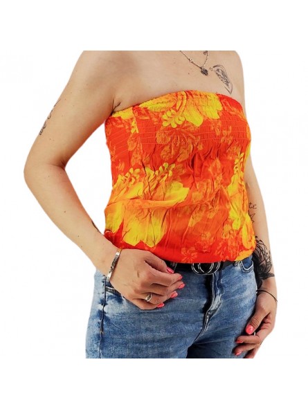 Bustier froncé femme Gauguin Hibiscus - Orange