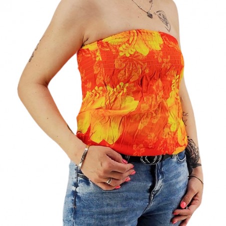 Bustier froncé femme Gauguin Hibiscus - Orange