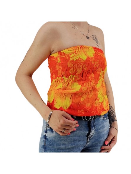 Bustier froncé femme Gauguin Hibiscus - Orange