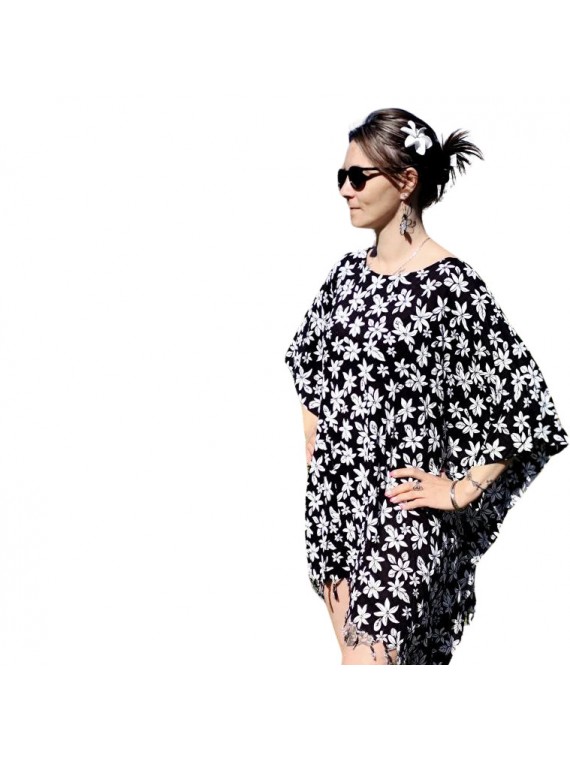 Tunique noir Femme motifs imprimées fleurs de petite tiaré