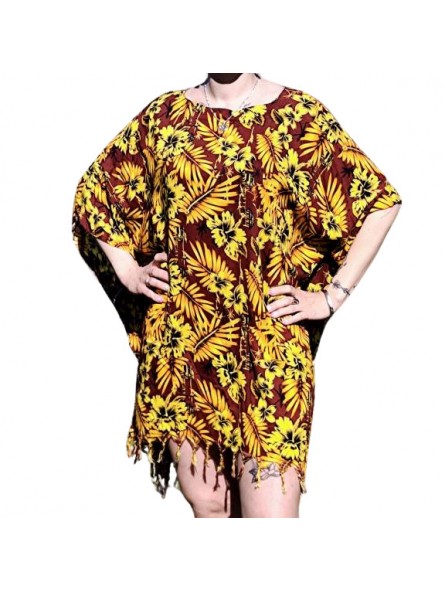 Tunique Femme couleur marron or motifs jungle tropical
