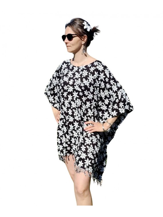 Tunique noir Femme motifs imprimées fleurs de petite tiaré