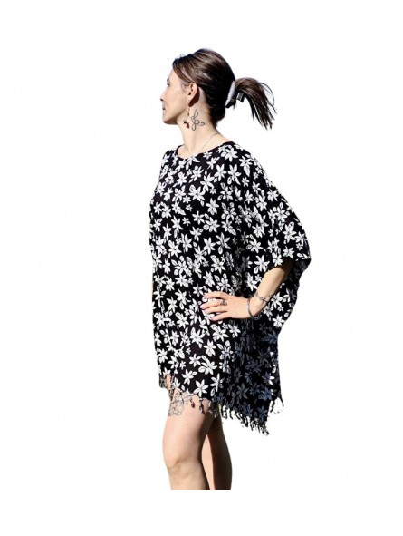 Tunique noir Femme motifs imprimées fleurs de petite tiaré