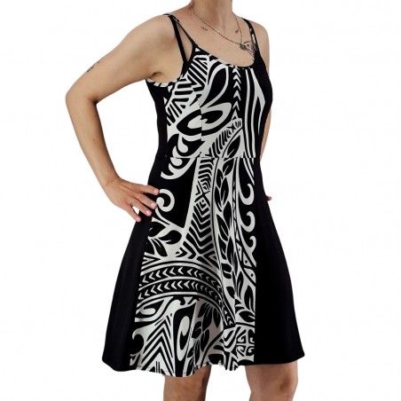 Robe d'été noire tatouage polynésien taille S