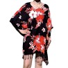 Tunique Femme fond noir motifs fleurs hibiscus rouge