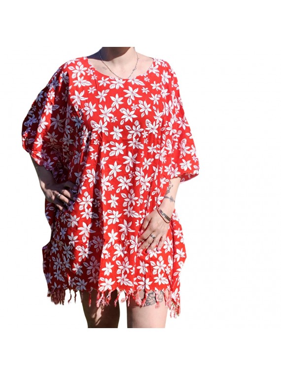 Tunique couleur rouge pour Femme motif petites fleurs de tiaré