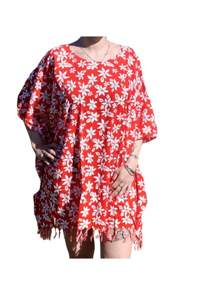 Tunique couleur rouge pour Femme motif petites fleurs de tiaré