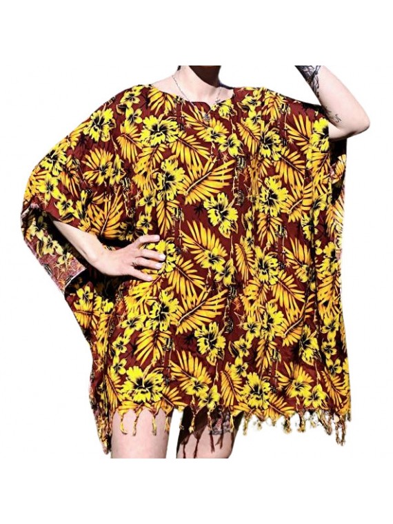 Tunique Femme couleur marron or motifs jungle tropical