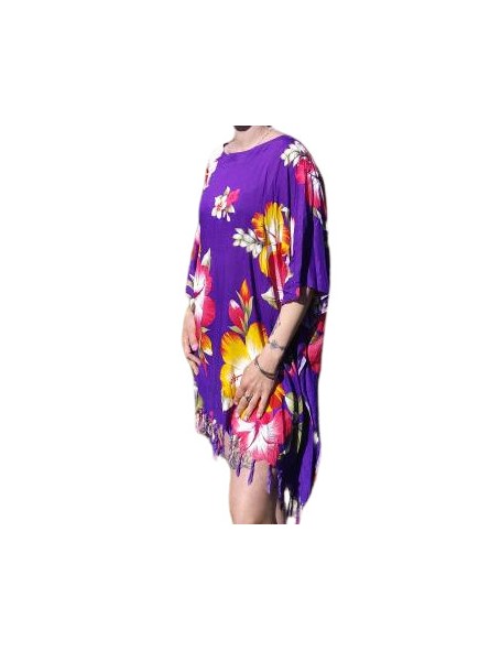 Tunique Femme motifs Hibiscus multicolore fond violet