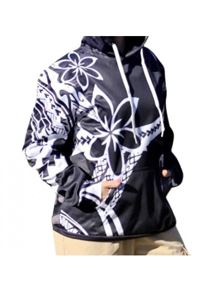Sweat Shirt Pull capuche  mixte Noir et blanc frangipane et tatouage