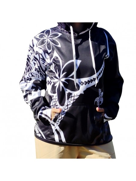 Sweat Shirt Pull capuche  mixte Noir et blanc frangipane et tatouage