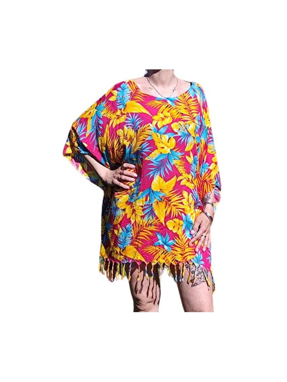 Tunique Femme couelur rose et or motifs fleurs