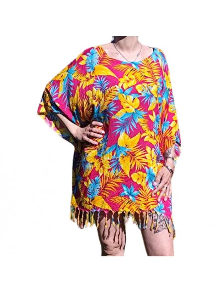 Tunique Femme couelur rose et or motifs fleurs