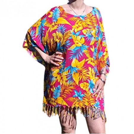 Tunique Femme couelur rose et or motifs fleurs