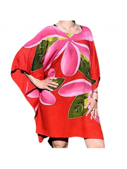 Tunique couleur rouge motif 5 frangipanes blanches