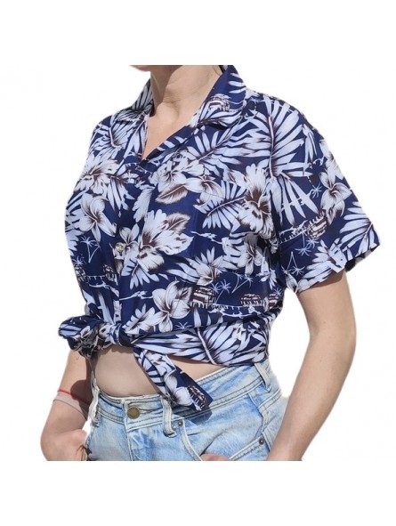 Chemisier aux fleurs bleu marine et blanche