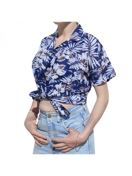 Chemisier aux fleurs bleu marine et blanche