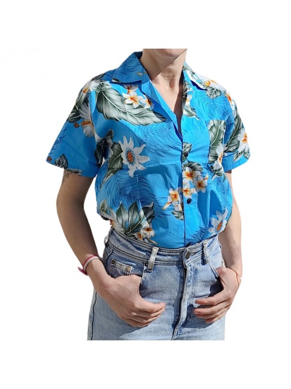 Chemisier hawaïen turquoise aux fleurs d'été