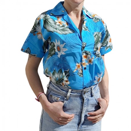 Chemisier hawaïen turquoise aux fleurs d'été