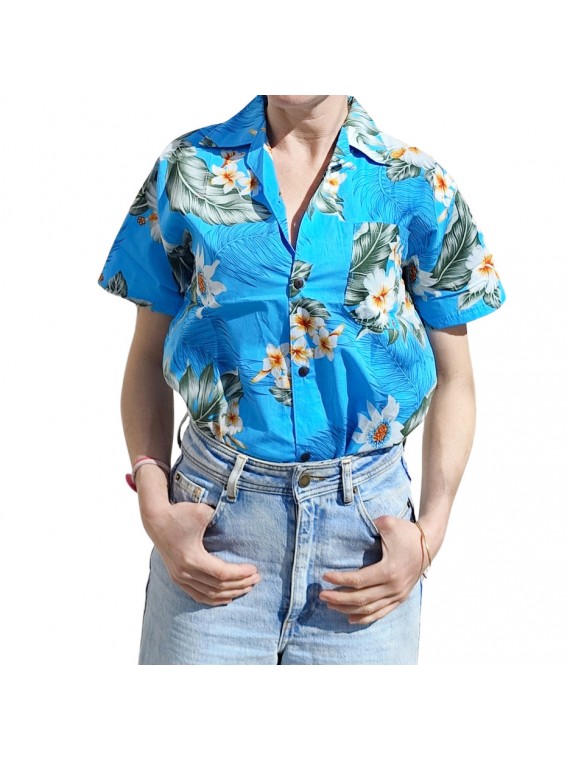 Chemisier hawaïen turquoise aux fleurs d'été
