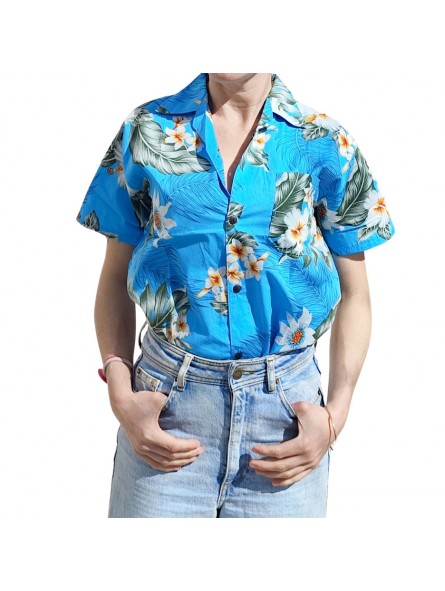 Chemisier hawaïen turquoise aux fleurs d'été