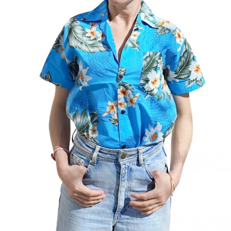 Chemisier hawaïen turquoise aux fleurs d'été