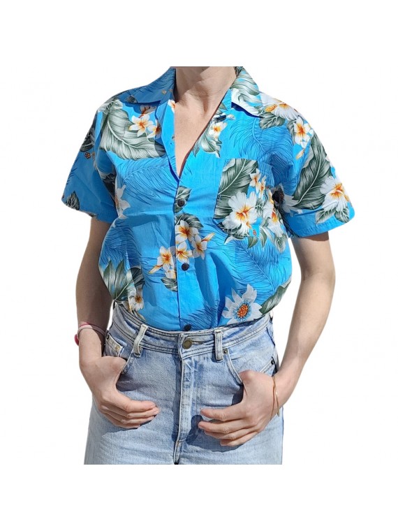 Chemisier hawaïen turquoise aux fleurs d'été