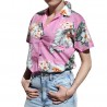 Chemisier hawaïen rose aux fleurs exotiques
